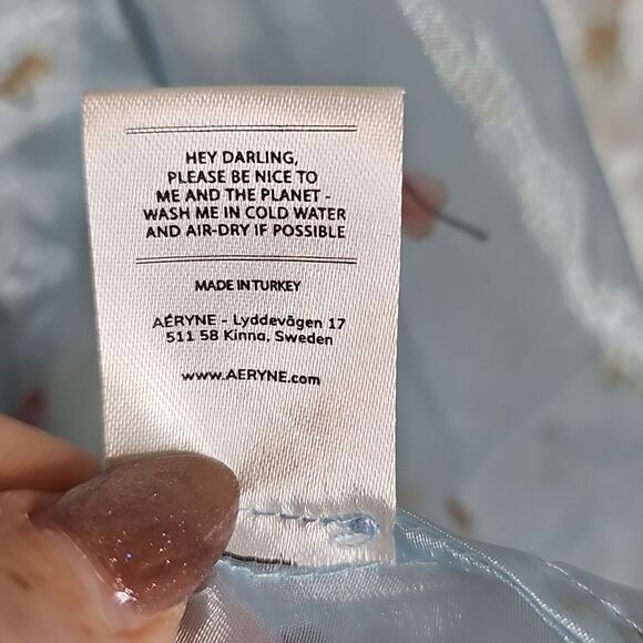 Aeryne Agathe Top Large Feuille Blue Sheer Organza Puff Sleeve Wrap Top - Picture 8 of 12